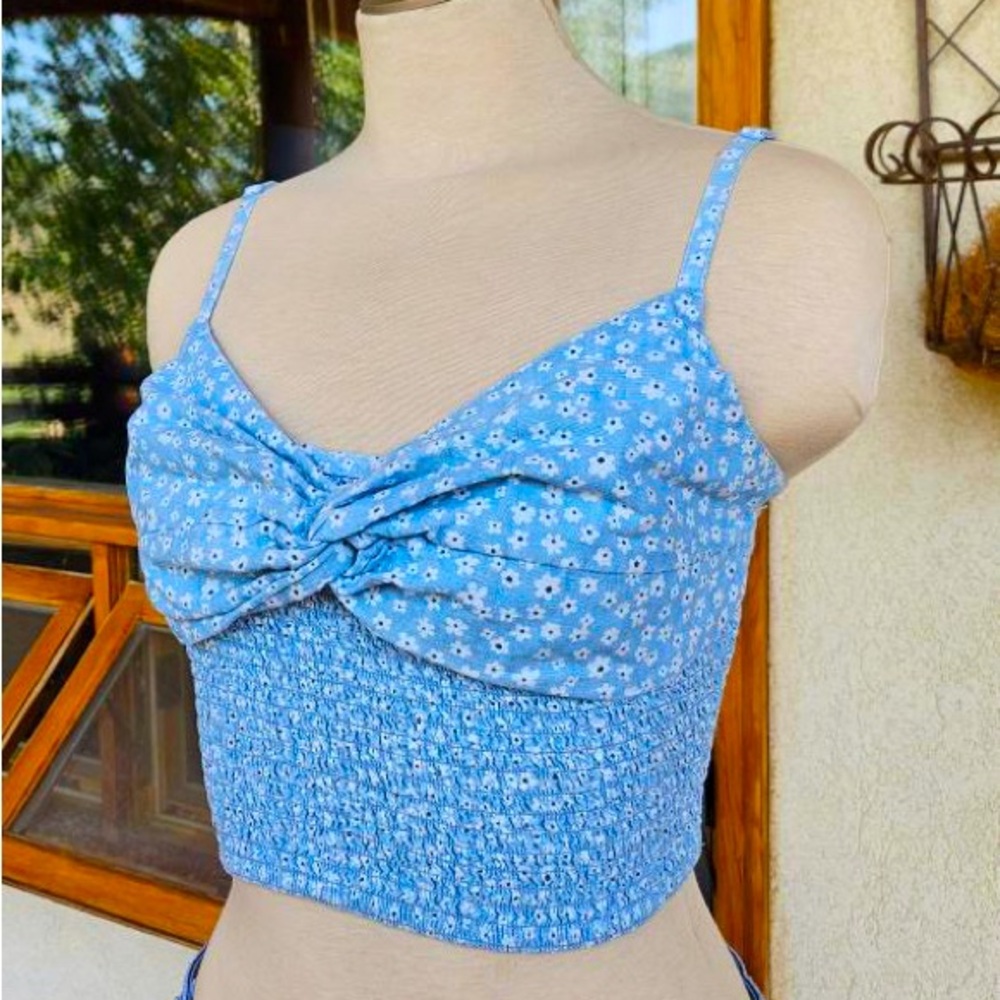 AE Blue Cropped v-neck cami/top